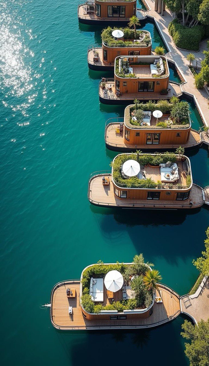 Mehrere Hausboote an einem Steg – Platzhalterbild