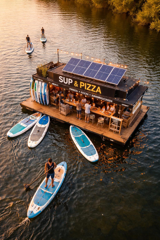 SUP-Board und Kajak nebeneinander am Ufer – Platzhalterbild