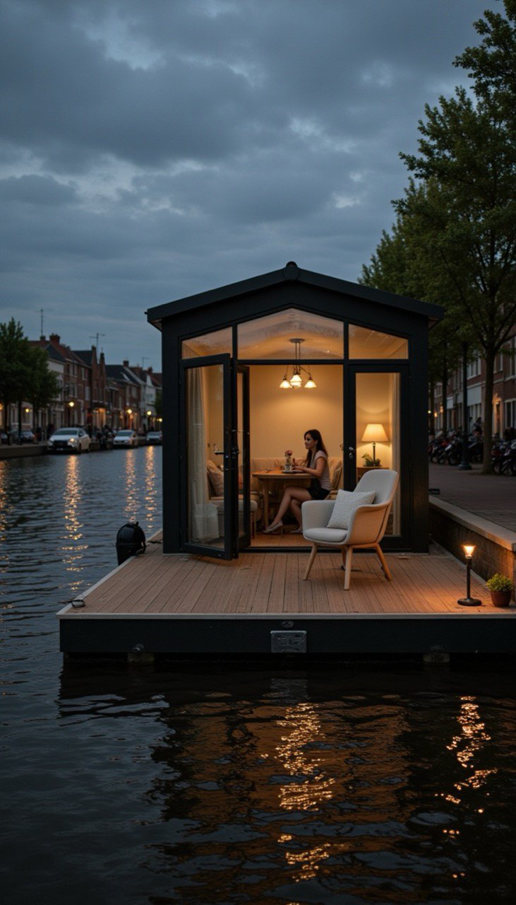 Wasserfläche in einer Stadt mit Steg – Platzhalterbild