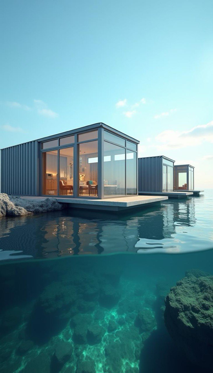 Hausboot vor einem Hotel oder Campingplatz – Platzhalterbild